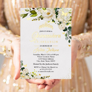 Floral Champagne Gold Watercolor Quinceanera
