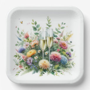 Floral Champagne Party Paper Plates