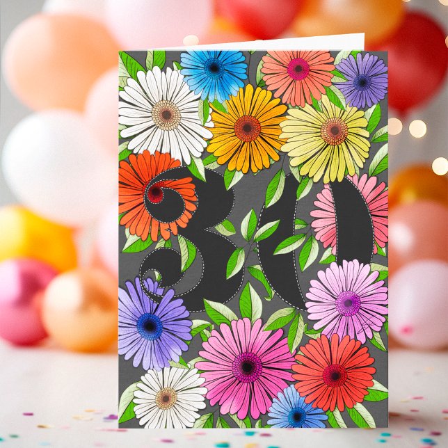 Floral Charcoal Grey Personalised 30th Birthday Card (Creator Uploaded)