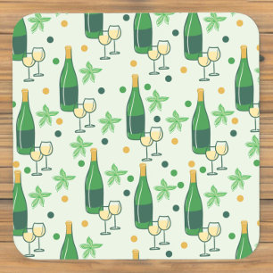 Floral Chardonnay Bottles Glasses Pattern  Coaster