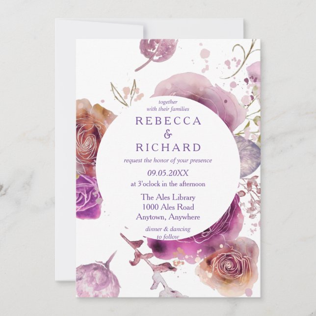 Floral Charm Watercolor theme Wedding Invitation (Front)