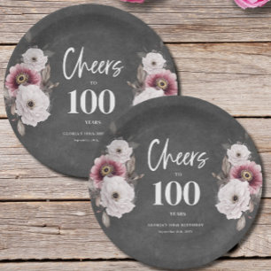 Floral Cheers to 100th Birthday Paper Plate