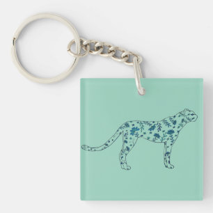 Floral cheetah key ring