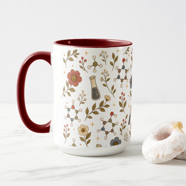 Floral Chemistry Aesthetic Coffee Mug (With Donut)