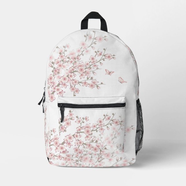 Floral Cherry Blossom Blush Pink  Printed Backpack (Front)