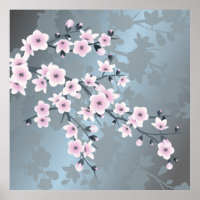 Floral Cherry Blossom Dusty Pink Blue