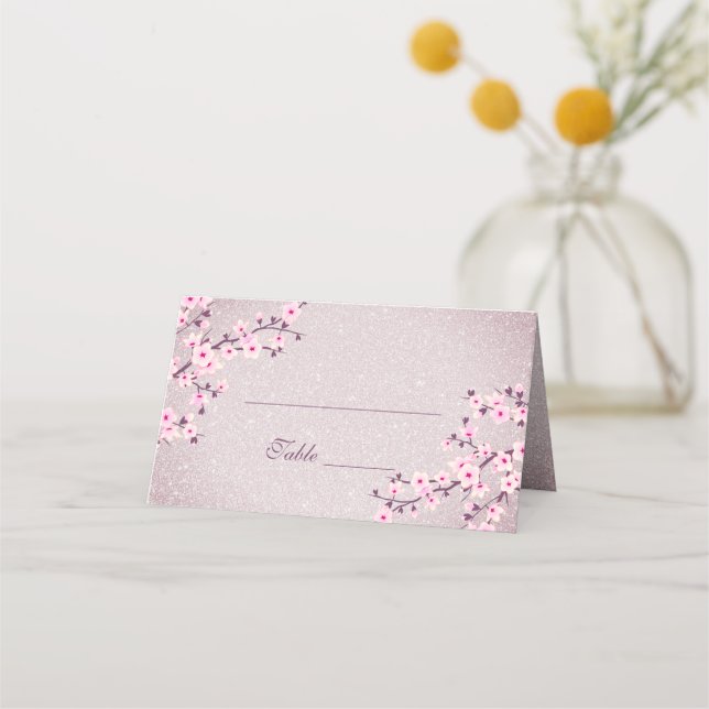 Floral Cherry Blossom Mauve Glitter  Place Card (Front)