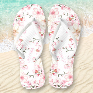Floral Cherry Blossom Name Pink White Jandals