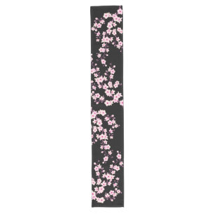 Floral Cherry Blossom Pink Black Long Table Runner
