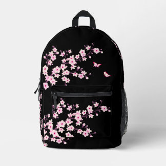 Floral Cherry Blossom Pink Black Printed Backpack