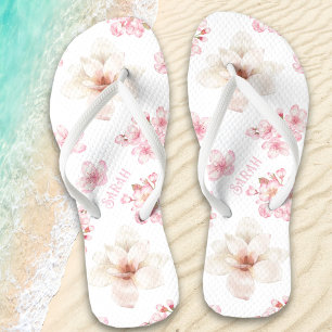 Floral Cherry Blossom Pink Flip Name Flops Jandals
