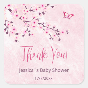 Floral Cherry Blossom Pink Girl Baby Shower  Square Sticker
