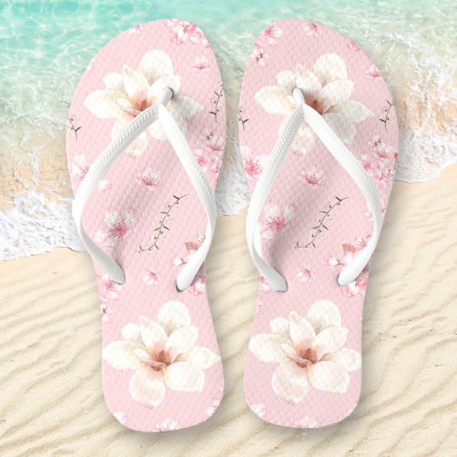 Floral Cherry Blossom Pink Jandals (Floral Cherry Blossom Pink Flip Flops)