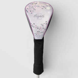 Floral Cherry Blossom Pink Mauve Glitter Monogram Golf Head Cover