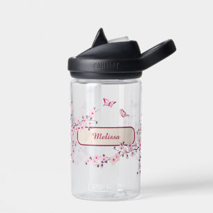 Floral Cherry Blossom   Pink Monogram Water Bottle