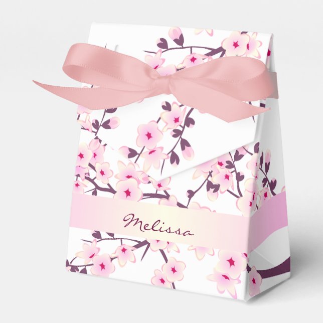 Floral Cherry Blossom Pink White Name Favour Box (Front Side)