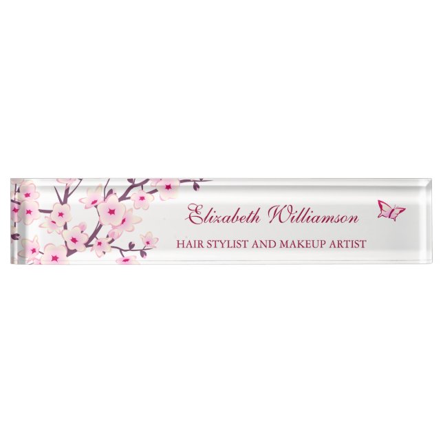Floral Cherry Blossom Pink White  Nameplate (Front)