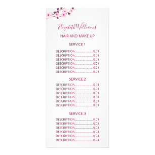 Floral Cherry Blossom Pink White Service Prices  Rack Card
