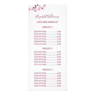 Floral Cherry Blossom Pink White Service Prices  Rack Card