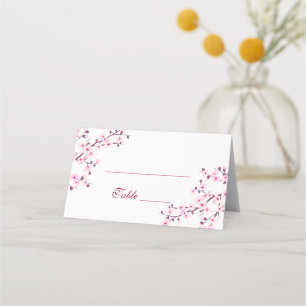 Floral Cherry Blossom Pink White Wedding Place Card