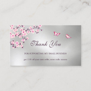 Floral Cherry Blossom Thank You Business Card