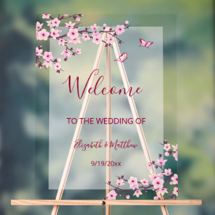 Floral Cherry Blossom Transparent Wedding Welcome Acrylic Sign