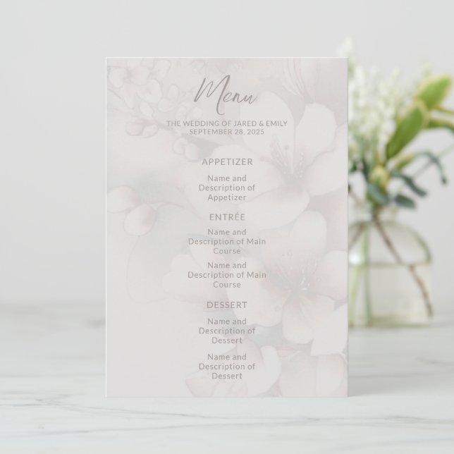 Floral Cherry Blossom Wedding Menu (Standing Front)