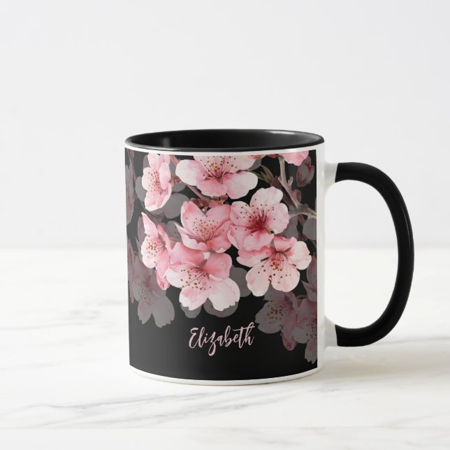 Floral Cherry Blossom Your Name Monogram Mug (Right)