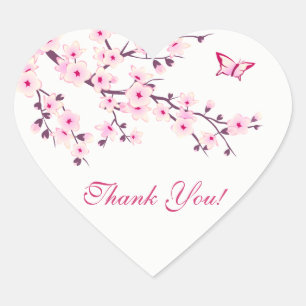 Floral Cherry Blossoms Baby Shower Heart Sticker