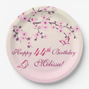 Floral Cherry Blossoms Birthday Party Paper Plate