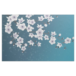 Floral Cherry Blossoms Dark Blue Fabric