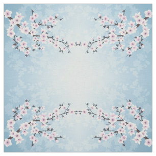Floral Cherry Blossoms Dusky Pink Pale Blue Patter Fabric