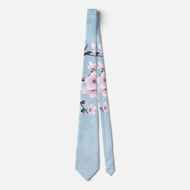 Floral Cherry Blossoms Dusky Pink Pale Blue Tie (Front)