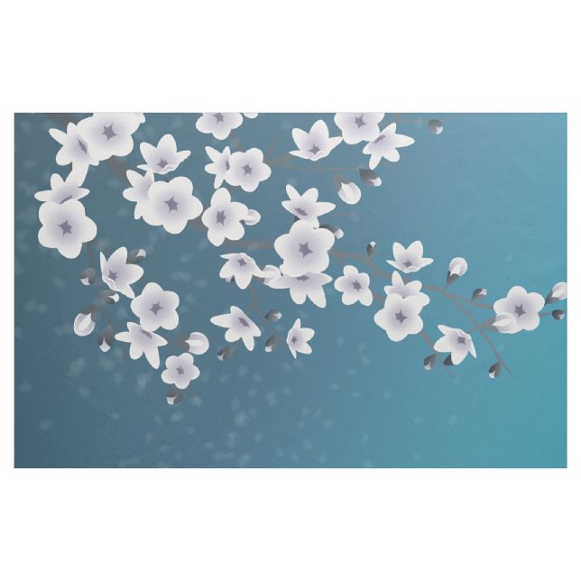 Floral Cherry Blossoms Dusty Mauve Dark Blue Fabric (Yard)