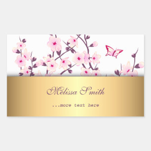 Floral Cherry Blossoms Gold Rectangular Sticker