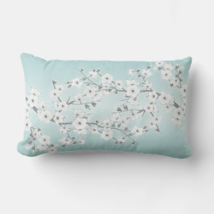 Floral Cherry Blossoms Mint White Lumbar Cushion