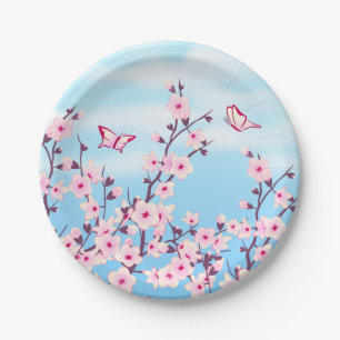 Floral Cherry Blossoms Paper Plate