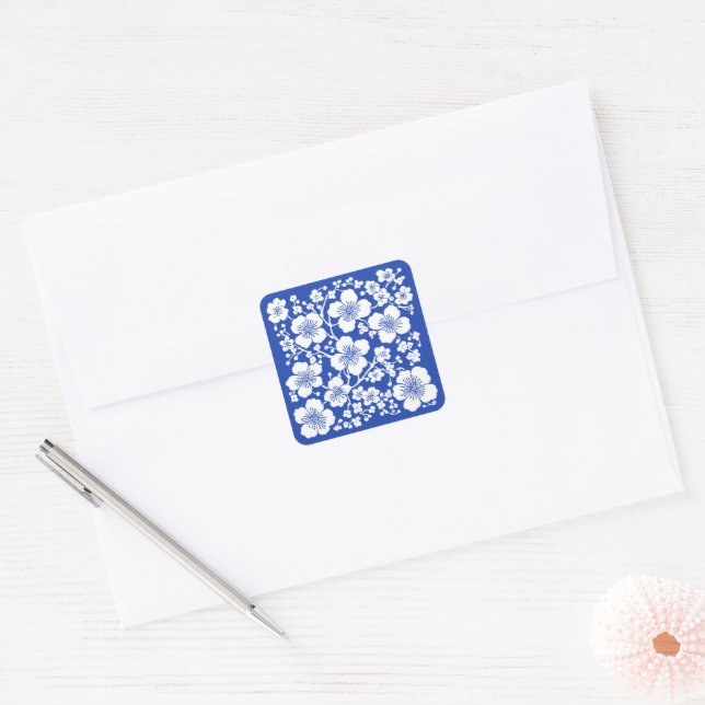 Floral Cherry Blossoms Pattern Square Sticker (Envelope)