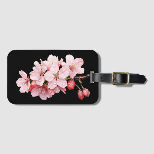 Floral Cherry Blossoms Pink Black Feminine Luggage Tag