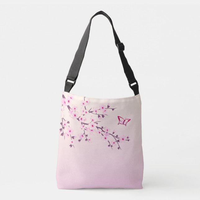 Floral Cherry Blossoms Pink Girly Crossbody Bag (Front)