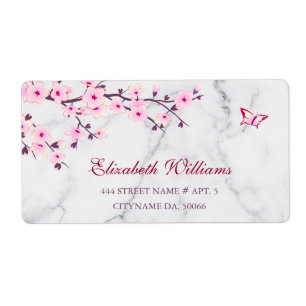 Floral Cherry Blossoms Pink Grey Marble