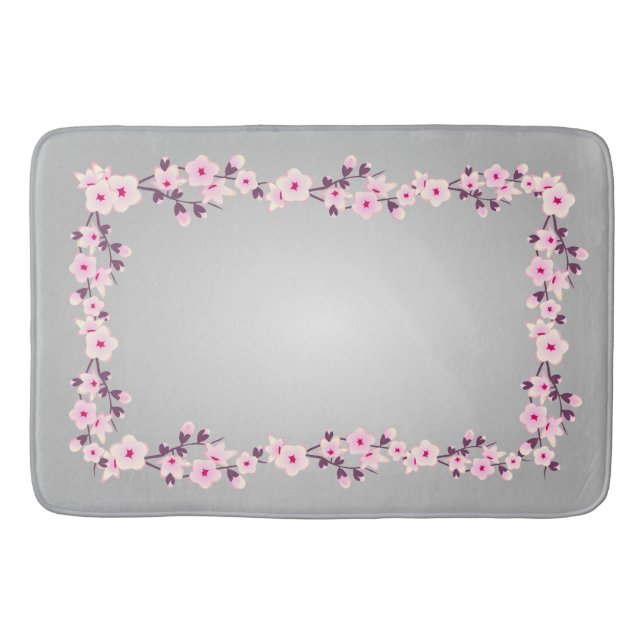 Floral Cherry Blossoms Pink Grey Tablecloth Bath Mat (Front)