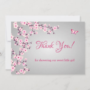 Floral Cherry Blossoms Pink Thank You Card