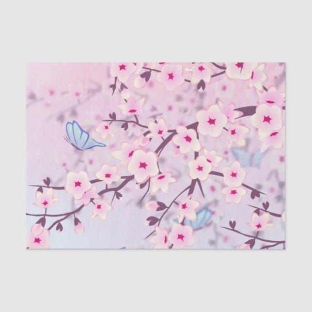 Floral Cherry Blossoms Pink Tissue Paper (Front)
