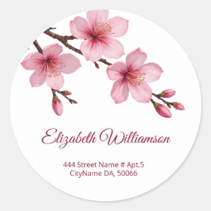 Floral Cherry Blossoms Pink White Classic Round Sticker