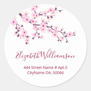 Floral Cherry Blossoms Pink White Classic Round Sticker