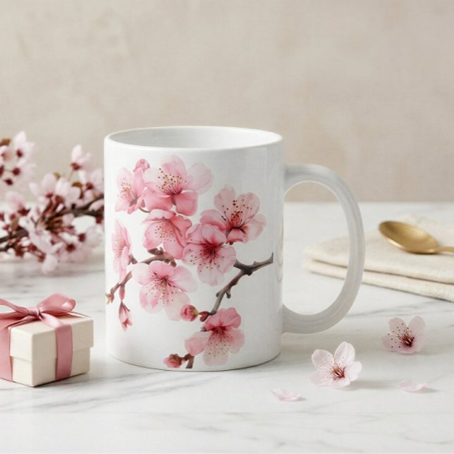 Floral Cherry Blossoms Pink White Coffee Mug (Creator Uploaded)