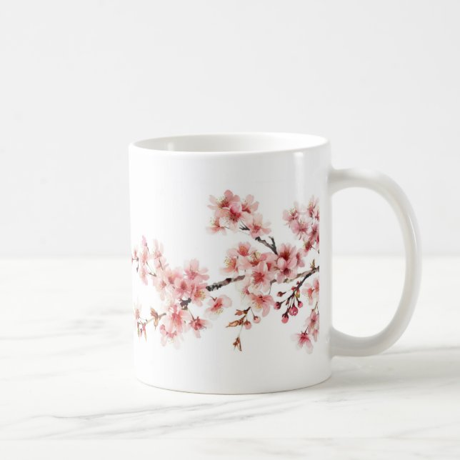 Floral Cherry Blossoms Pink White Coffee Mug (Right)