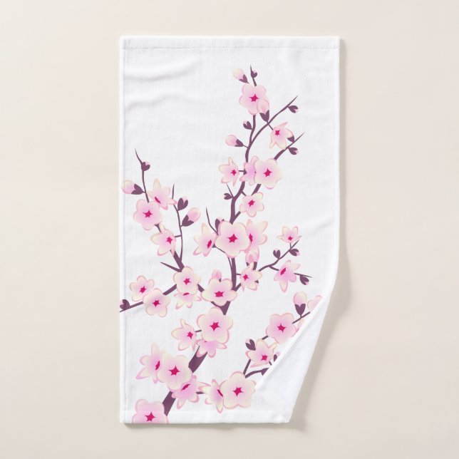 Floral Cherry Blossoms Pink White Hand Towel (Hand Towel)