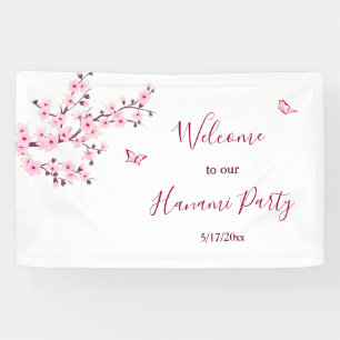 Floral Cherry Blossoms Pink White Personalise Banner